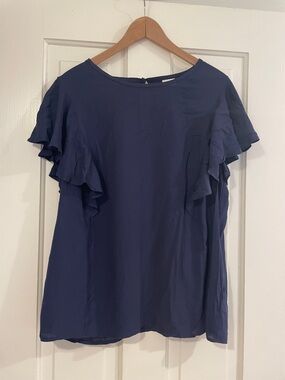 Vintage Merona Navy Ruffle Sleeve Top